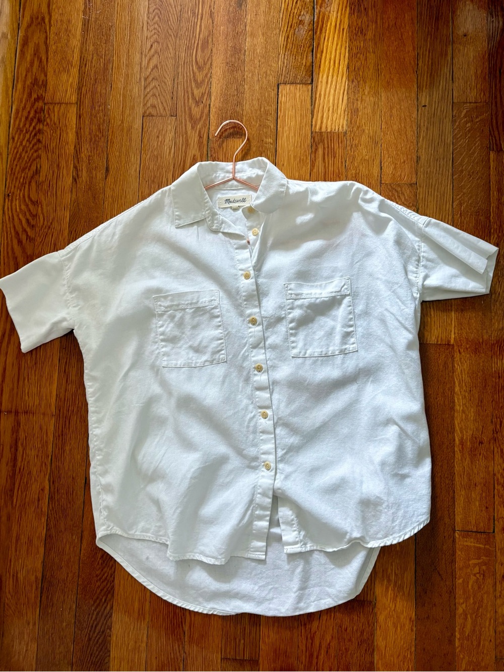Madewell Central Drapey White Short Sleeve Button-Up Shirt XXS